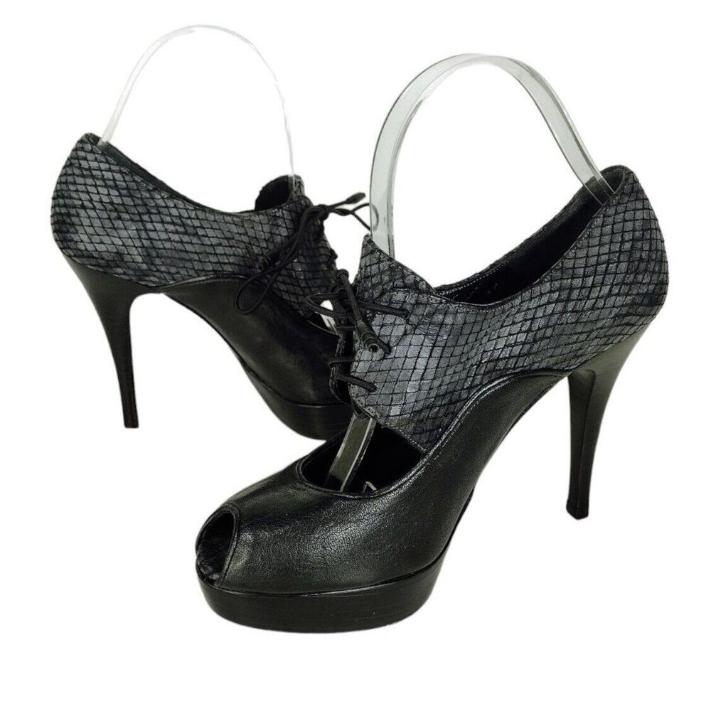 Stuart Weitzman Snake Leather Platform Peeptoe La… - image 1